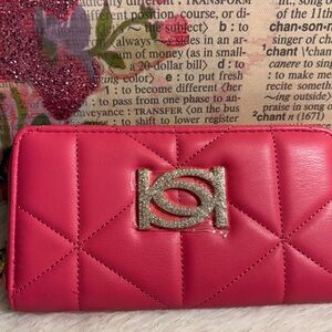 Bebe Zaza Vegan Leather Zip Around Wallet/Wristlet in Barbie/Hot Pink.